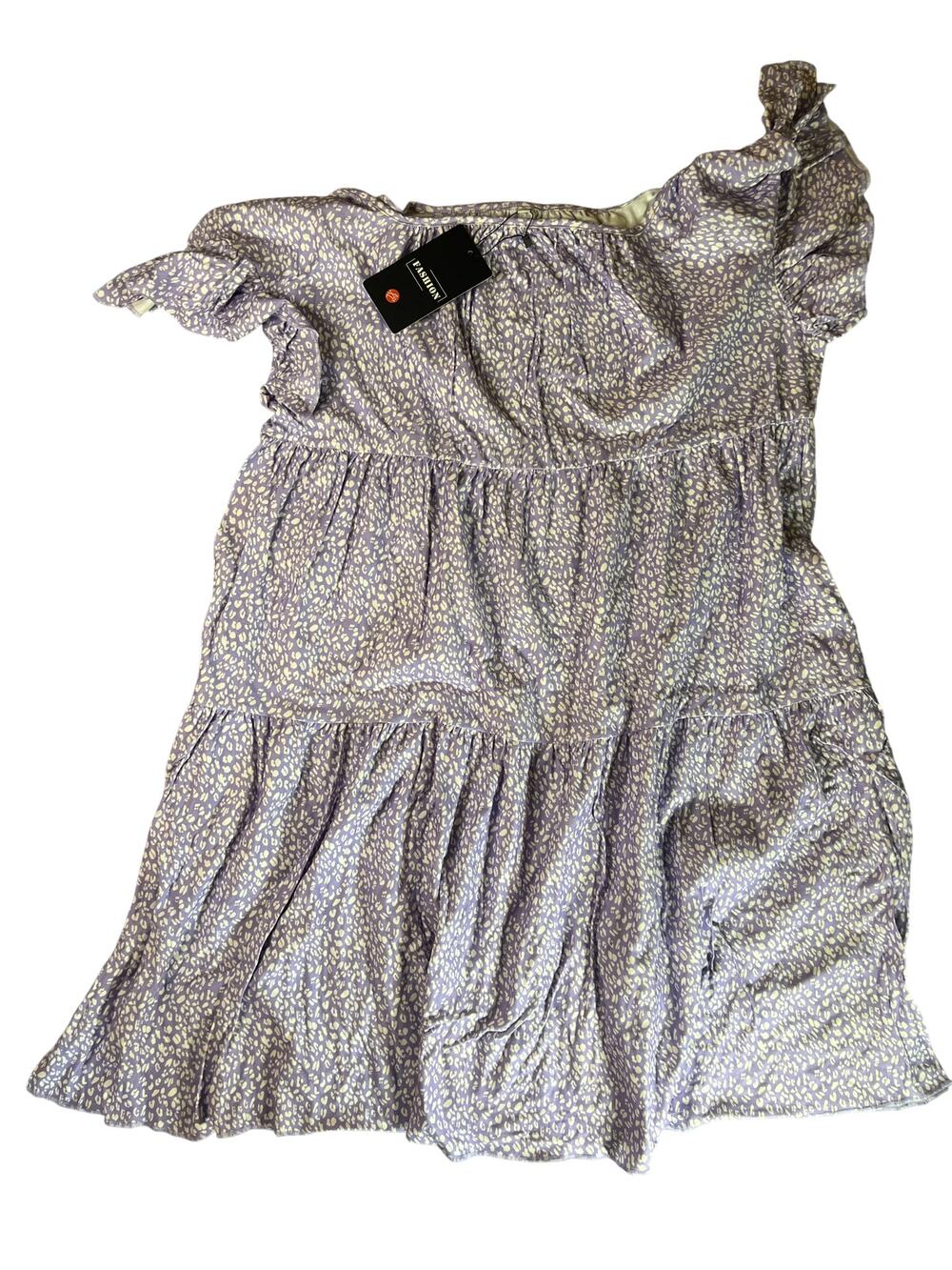 Purple ditsy floral print tiered mini dress XL